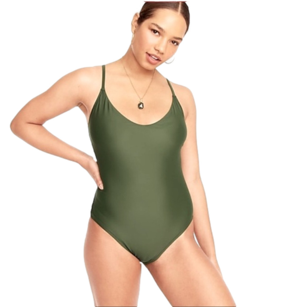 J. Crew Reimagined Safari Green One Piece Scoop Neck Swimsuit size 22